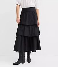 Yoke Poplin Ruffle Tiered Midi Skirt