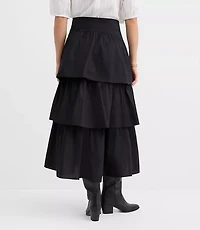 Yoke Poplin Ruffle Tiered Midi Skirt