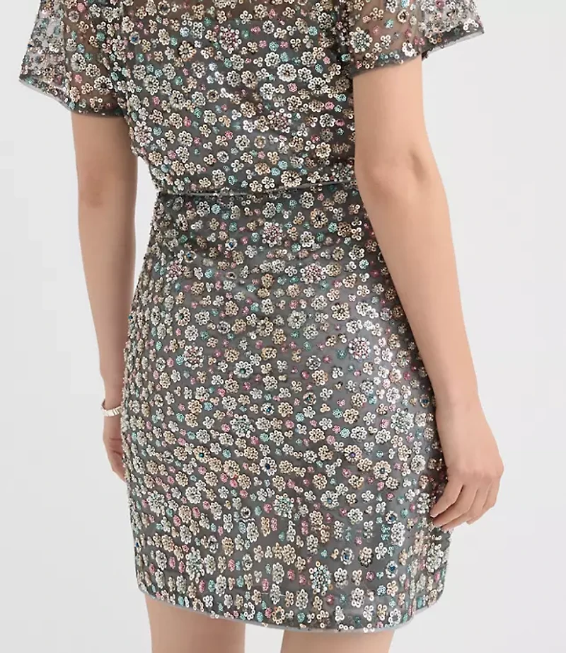 Tall Floral Sequin Mini Skirt