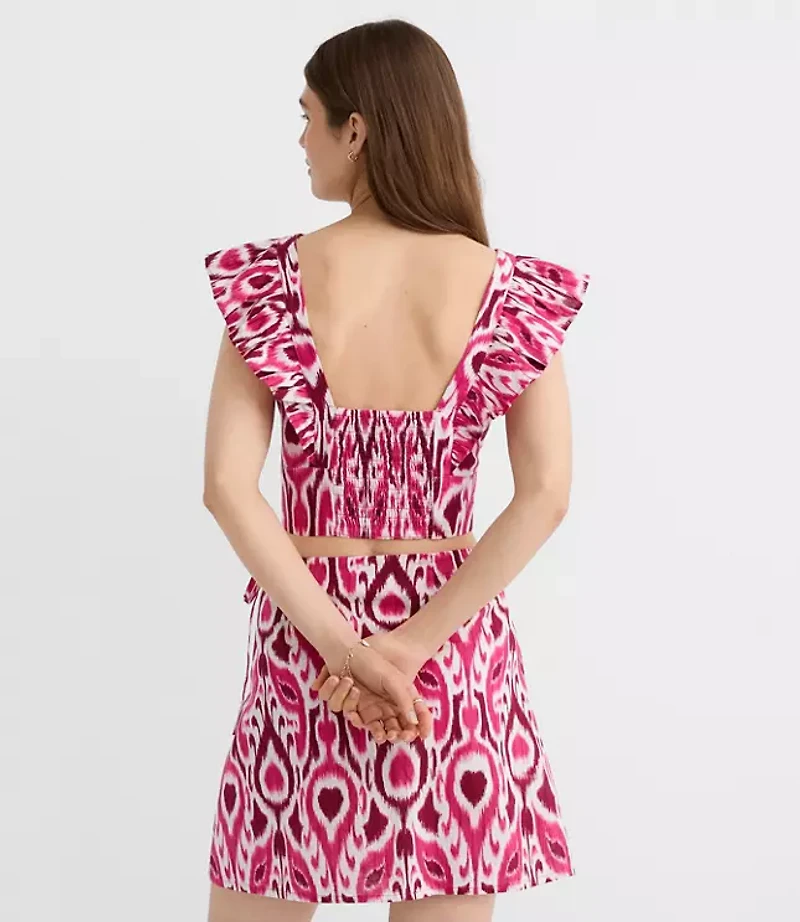 LOFT Beach Ikat Linen Cotton Ruffle Top