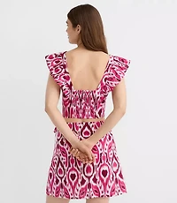 LOFT Beach Ikat Linen Cotton Ruffle Top