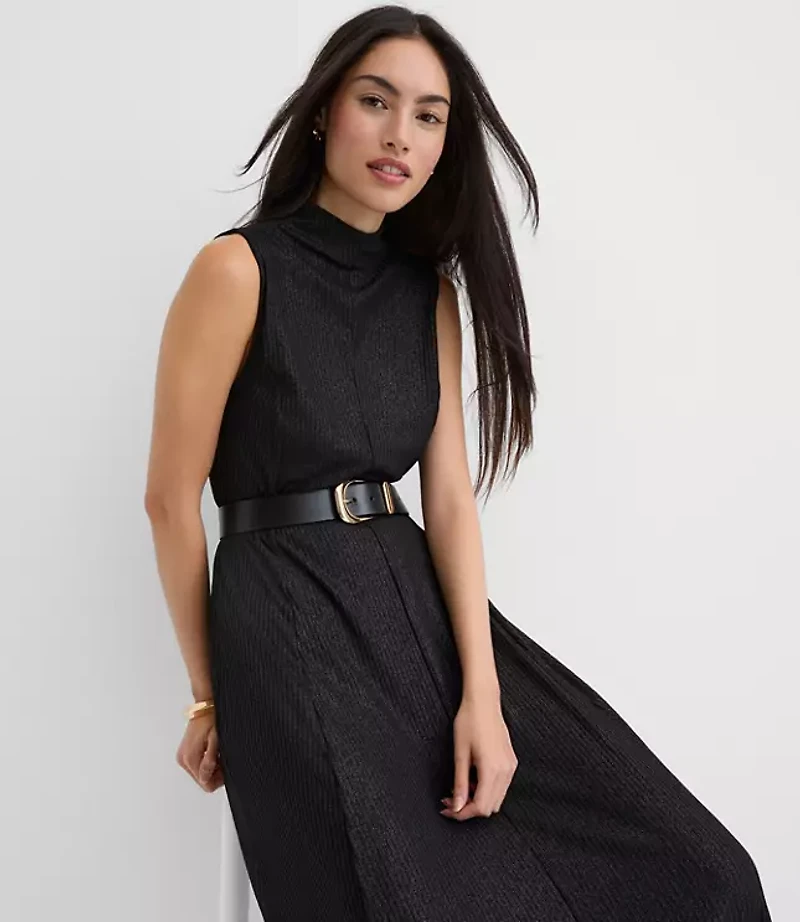 Petite Foil Ribbed Mock Neck Maxi Dress