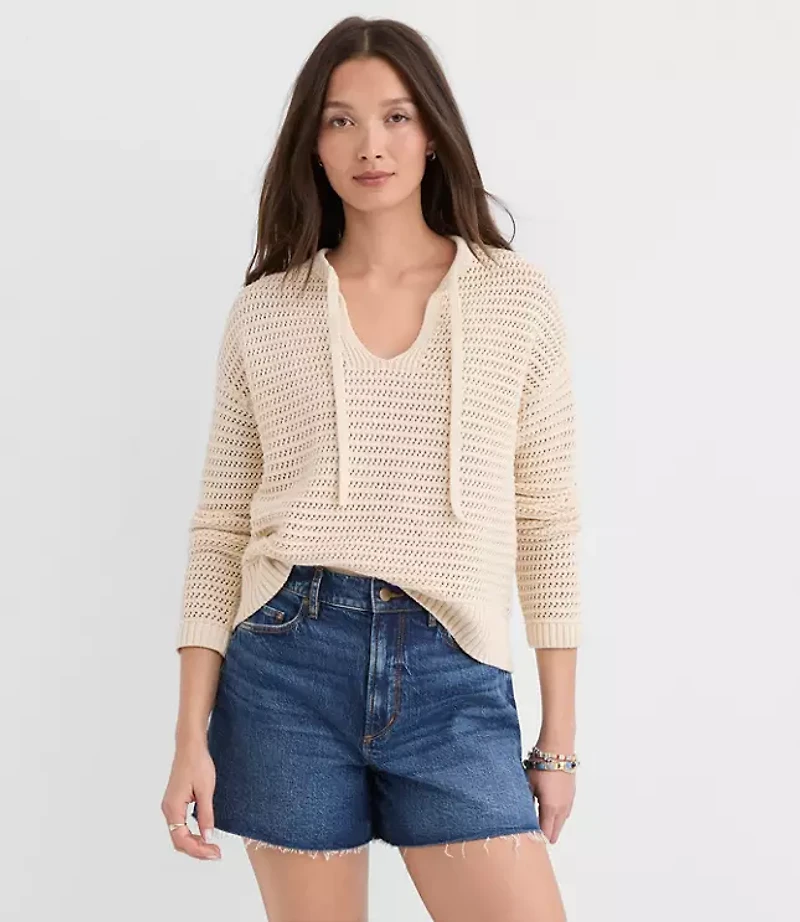 Mesh Stitch Tie Neck Sweater