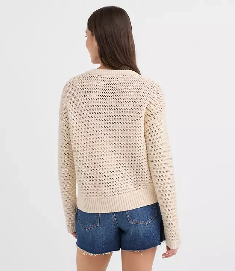 Mesh Stitch Tie Neck Sweater