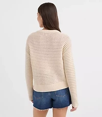 Mesh Stitch Tie Neck Sweater