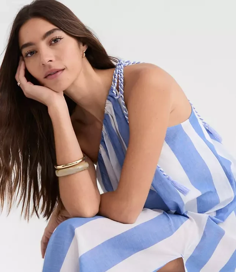 LOFT Beach Striped One Shoulder Swimsuit Coverup