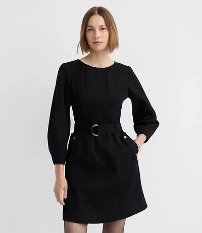 Petite Seamed Twill Belted Mini Pocket Dress