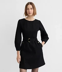 Petite Seamed Twill Belted Mini Pocket Dress
