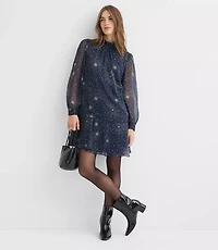 Tall Shimmer Stripe Tie Neck Mini Flounce Dress