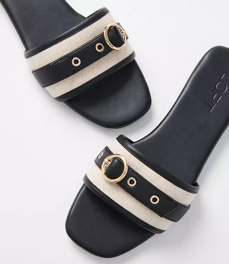 Canvas Buckle Slide Sandals