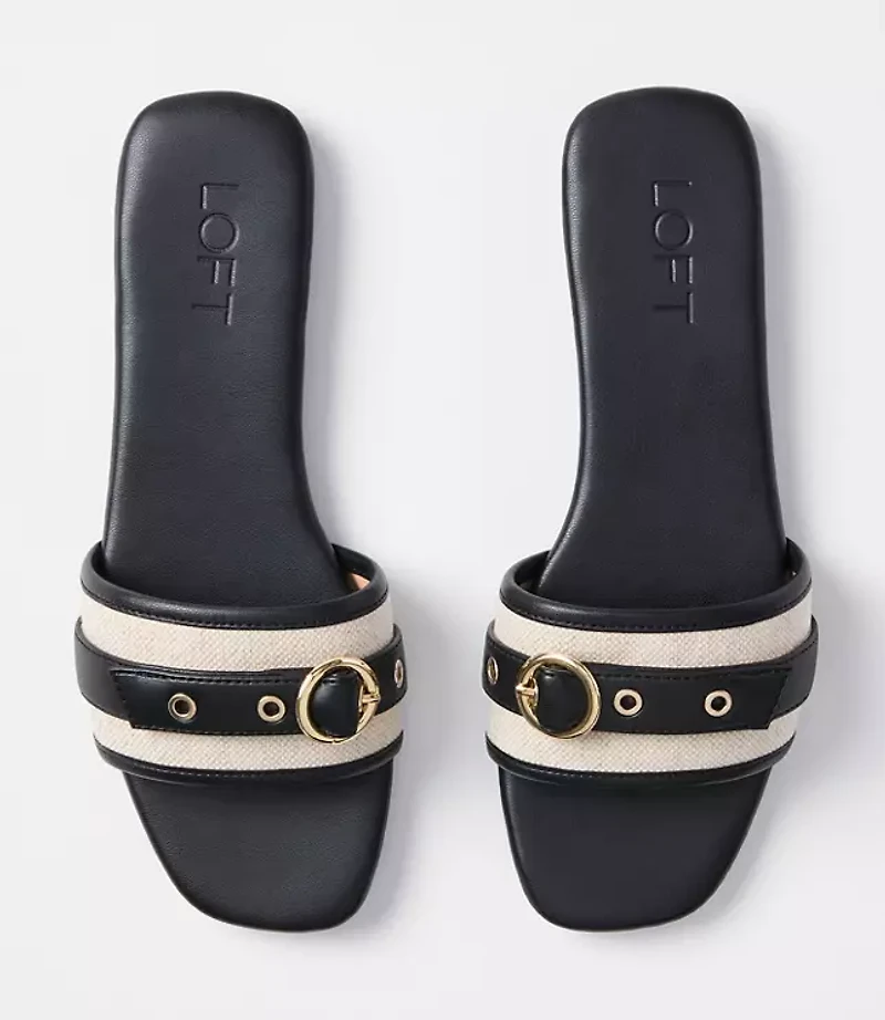 Canvas Buckle Slide Sandals