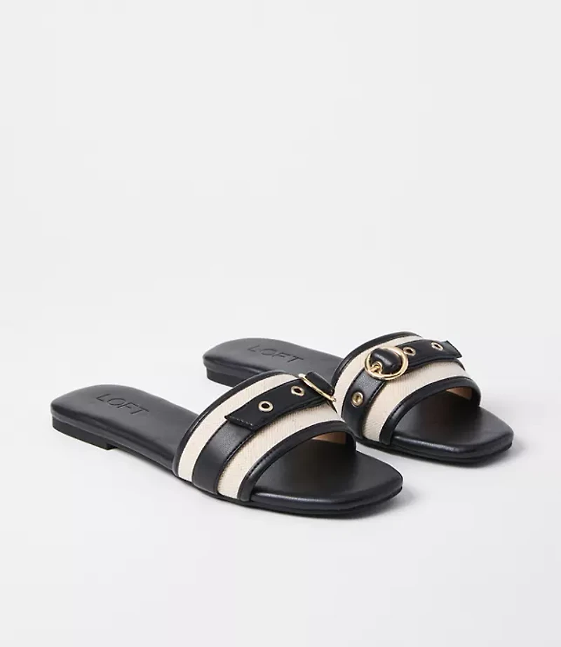 Canvas Buckle Slide Sandals