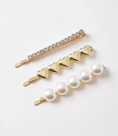 Pearlized Heart Bobby Pin Set