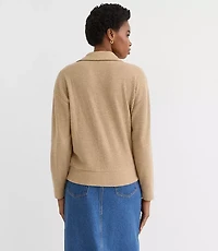 Petite Melange Waffle Collared V-Neck Top