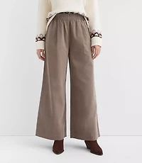 Petite Pleated Pull On Wide Leg Pants in Corduroy