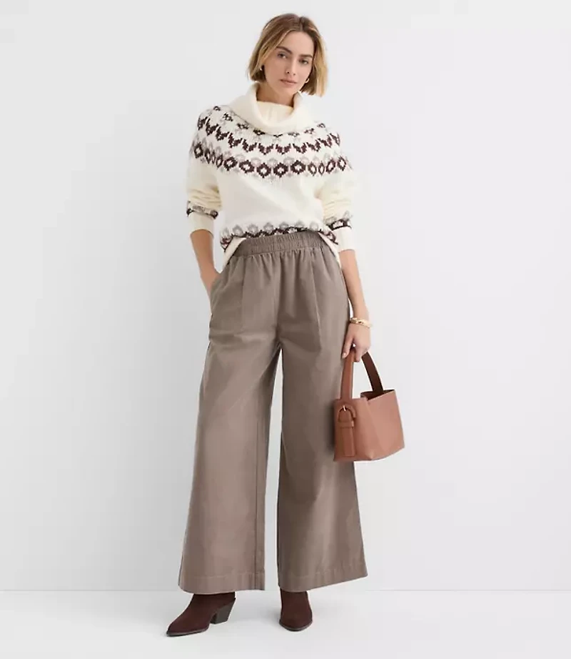 Petite Pleated Pull On Wide Leg Pants in Corduroy