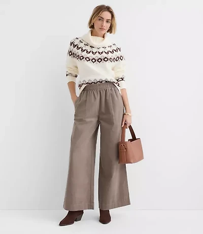Petite Pleated Pull On Wide Leg Pants Corduroy