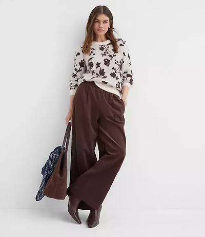 Petite Pleated Pull On Wide Leg Pants Corduroy