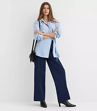 Petite Striped Asymmetrical Side Tie Tunic Shirt