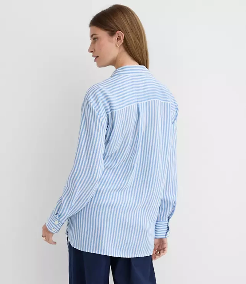Petite Striped Asymmetrical Side Tie Tunic Shirt