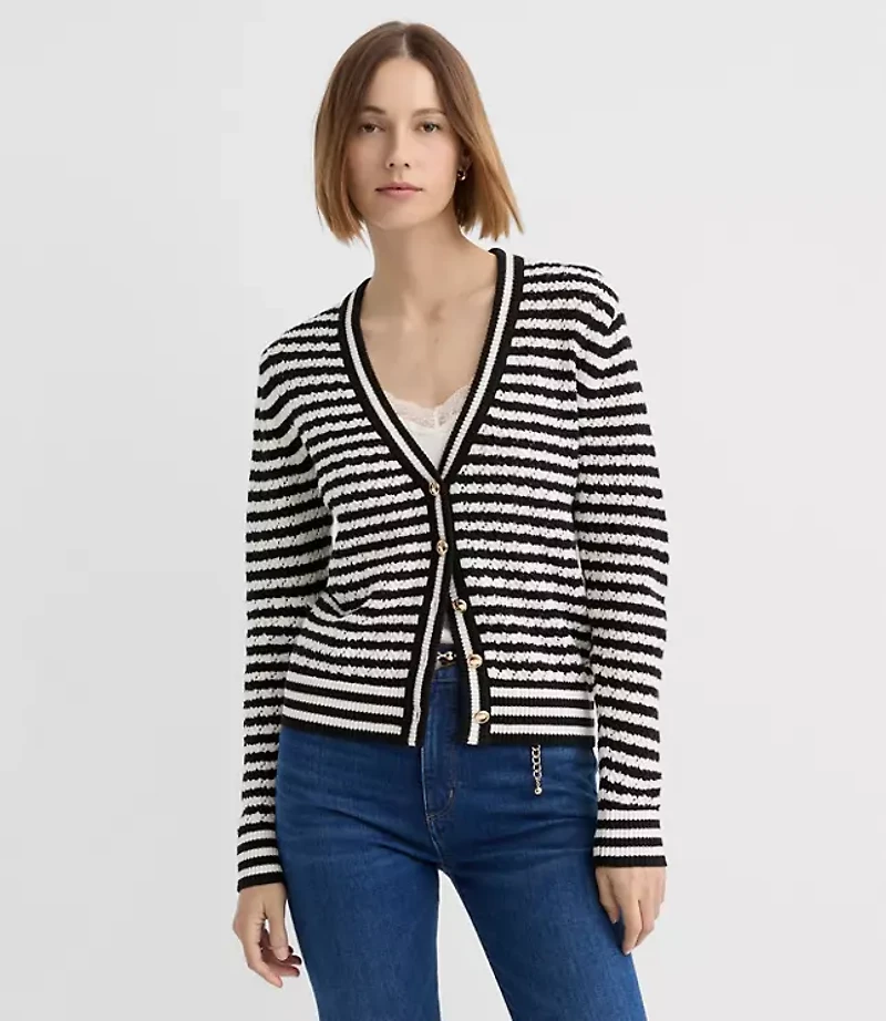 Pointelle Striped Cardigan