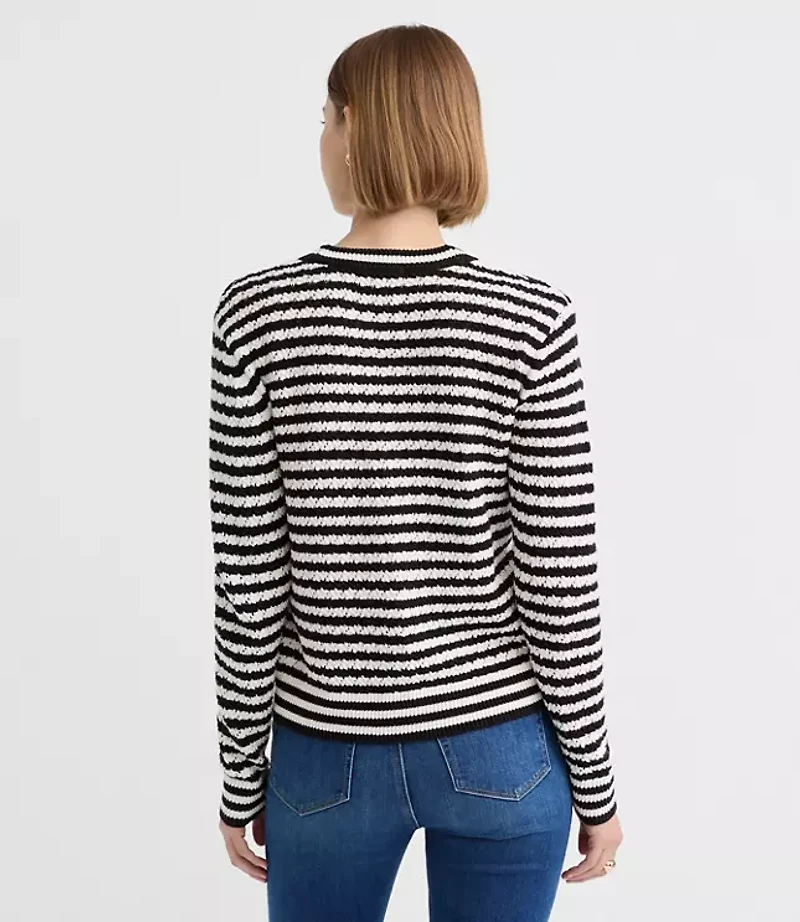 Pointelle Striped Cardigan
