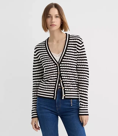 Petite Pointelle Striped Cardigan