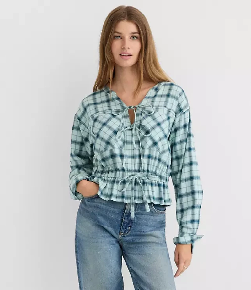 Plaid Flannel Safari Peplum Top