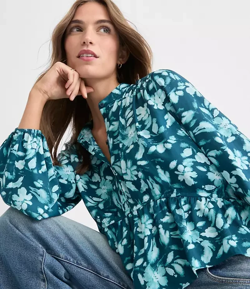 Floral Gathered Peplum Blouse