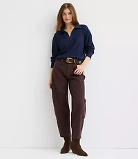 Waffle Collared V-Neck Top