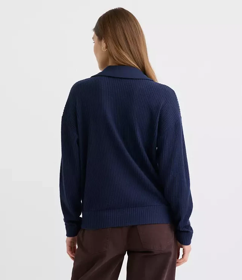 Waffle Collared V-Neck Top