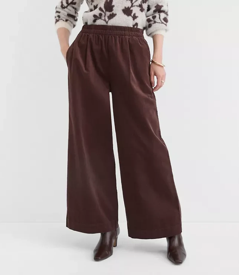 Pleated Pull On Wide Leg Pants Corduroy