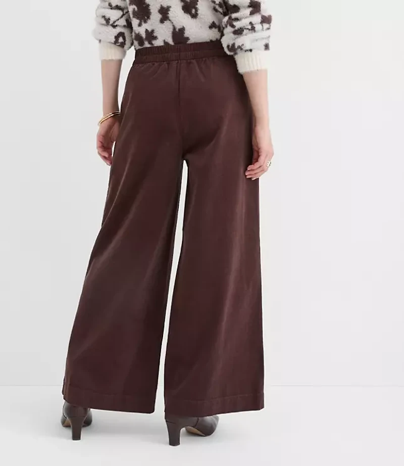 Pleated Pull On Wide Leg Pants Corduroy