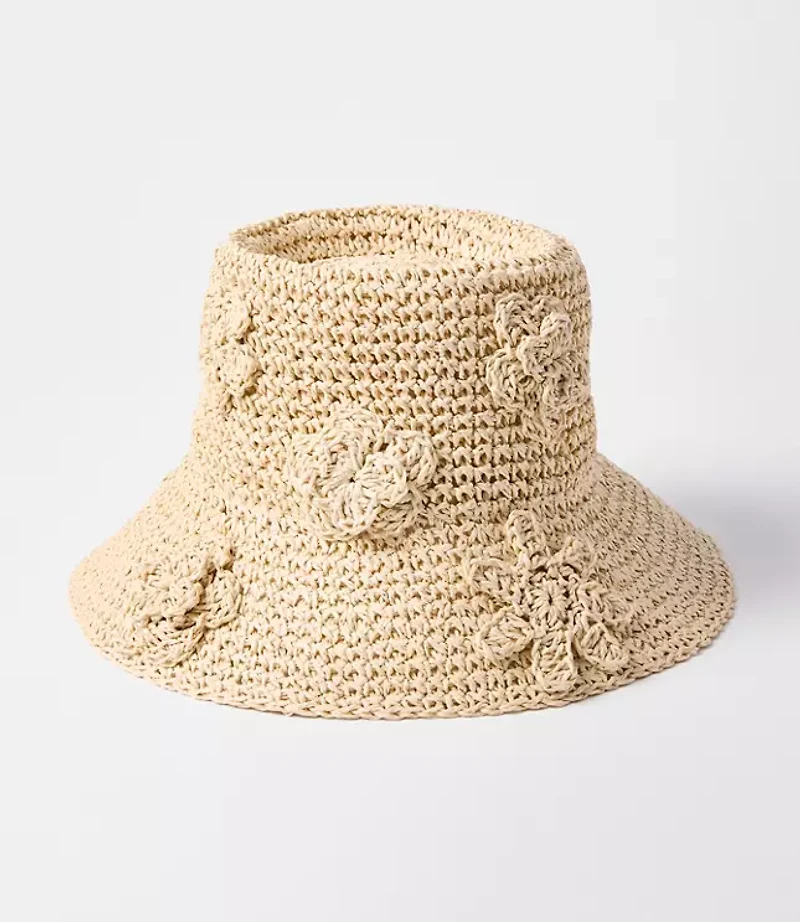 Floral Raffia Bucket Hat