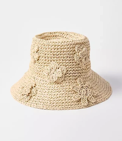 Floral Raffia Bucket Hat
