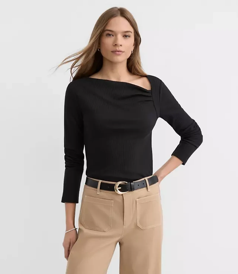 Asymmetrical Neck Ribbed Top