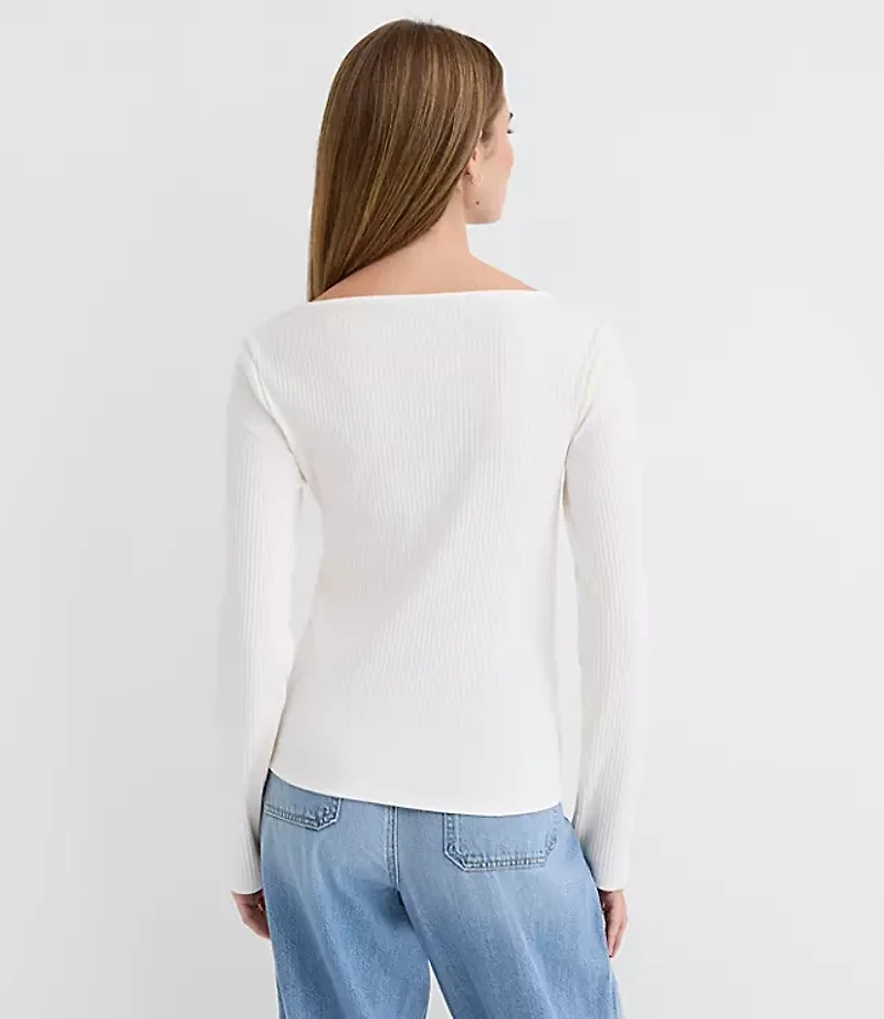 Asymmetrical Neck Ribbed Top