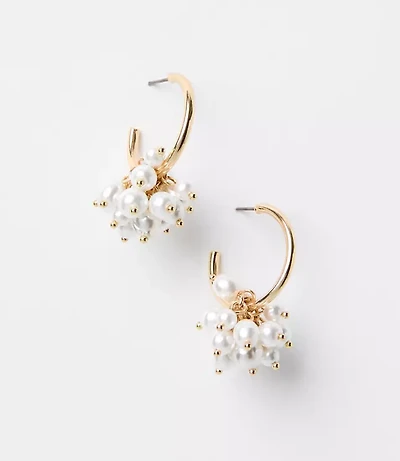 Pearlized Cluster Hoop Earrings