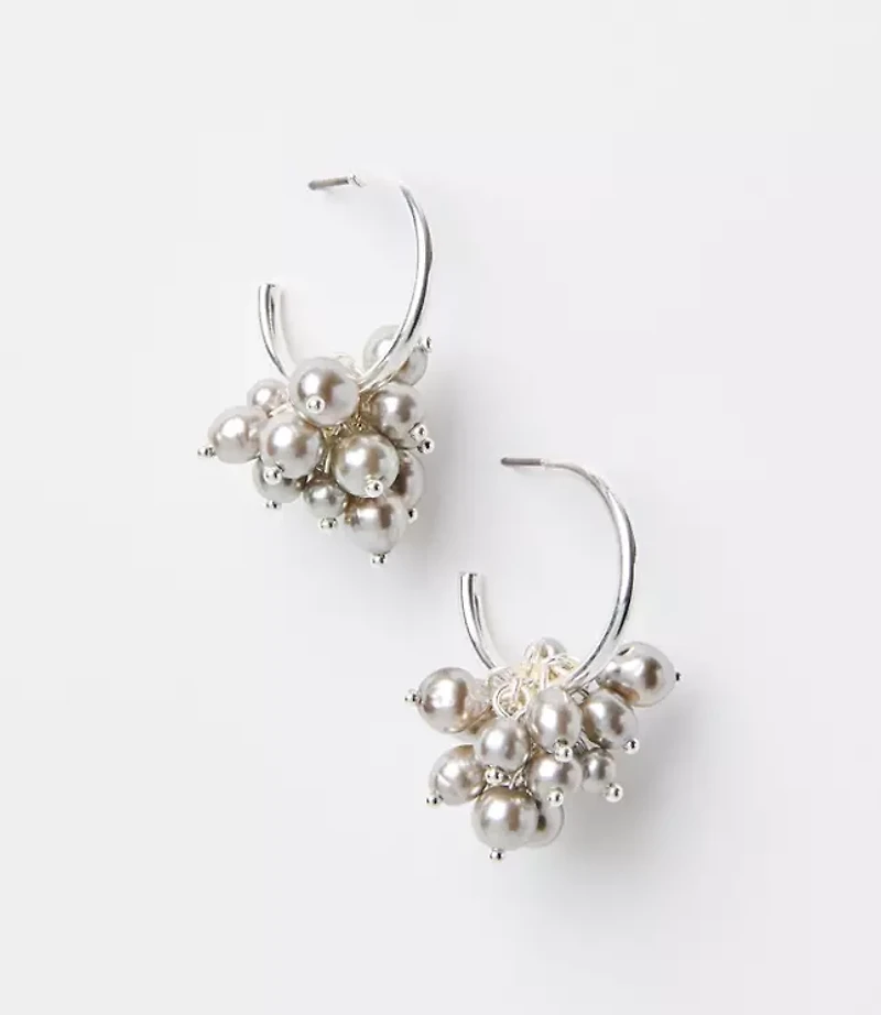 Pearlized Cluster Hoop Earrings