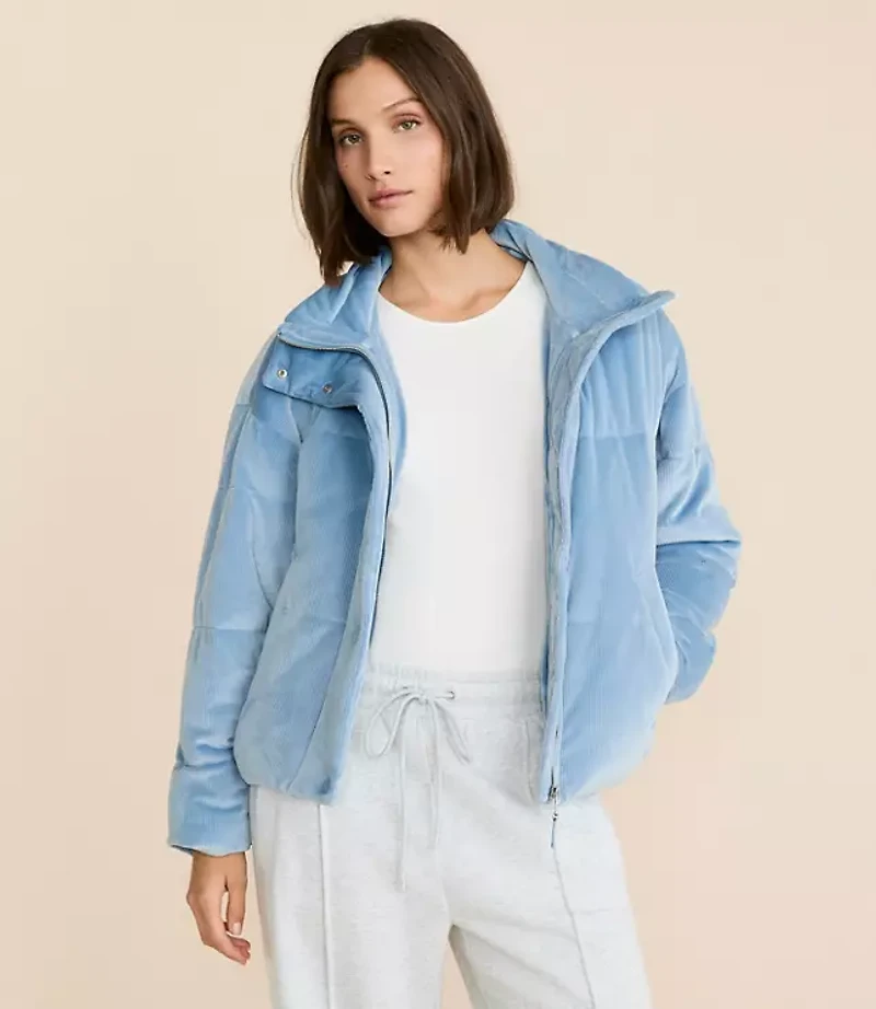 Petite Lou & Grey Ribbed Velour Puffer Jacket