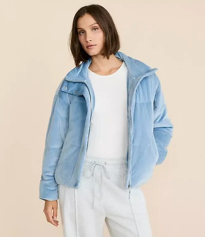 Petite Lou & Grey Ribbed Velour Puffer Jacket