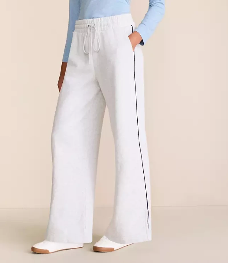 Lou & Grey Heathered Piped Elite Fleece Wide Leg Sweatpants