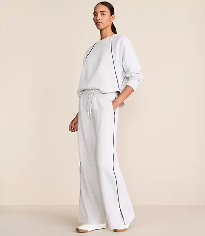 Lou & Grey Heathered Piped Elite Fleece Wide Leg Sweatpants
