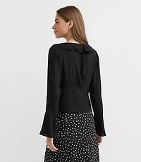 Petite Jacquard Ruffle Tie Neck Blouse
