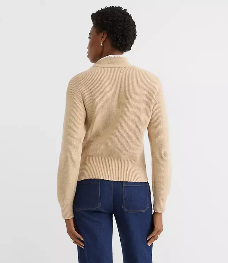 Petite Contrast Stitched Tie Neck Sweater