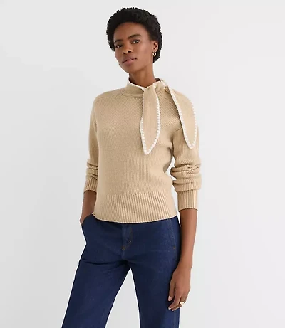 Petite Contrast Stitched Tie Neck Sweater