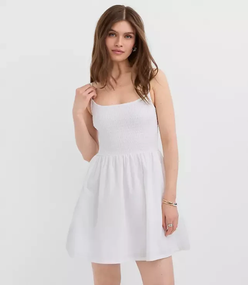 Poplin Strappy Smocked Mini Pocket Dress