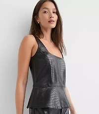 Embossed Faux Leather Peplum Bustier Top