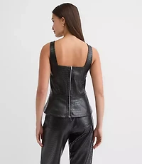 Embossed Faux Leather Peplum Bustier Top
