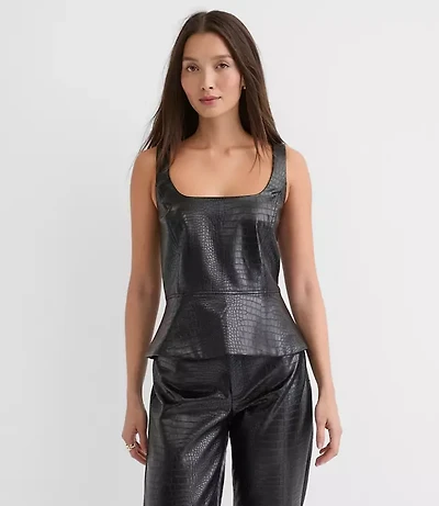 Embossed Faux Leather Peplum Bustier Top